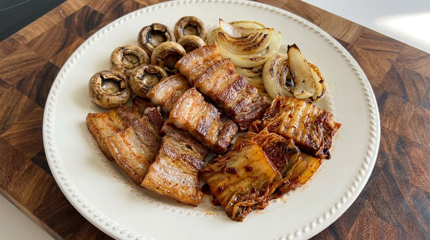 Poitrine de porc rôtie au four croustillante au kimchi vieilli