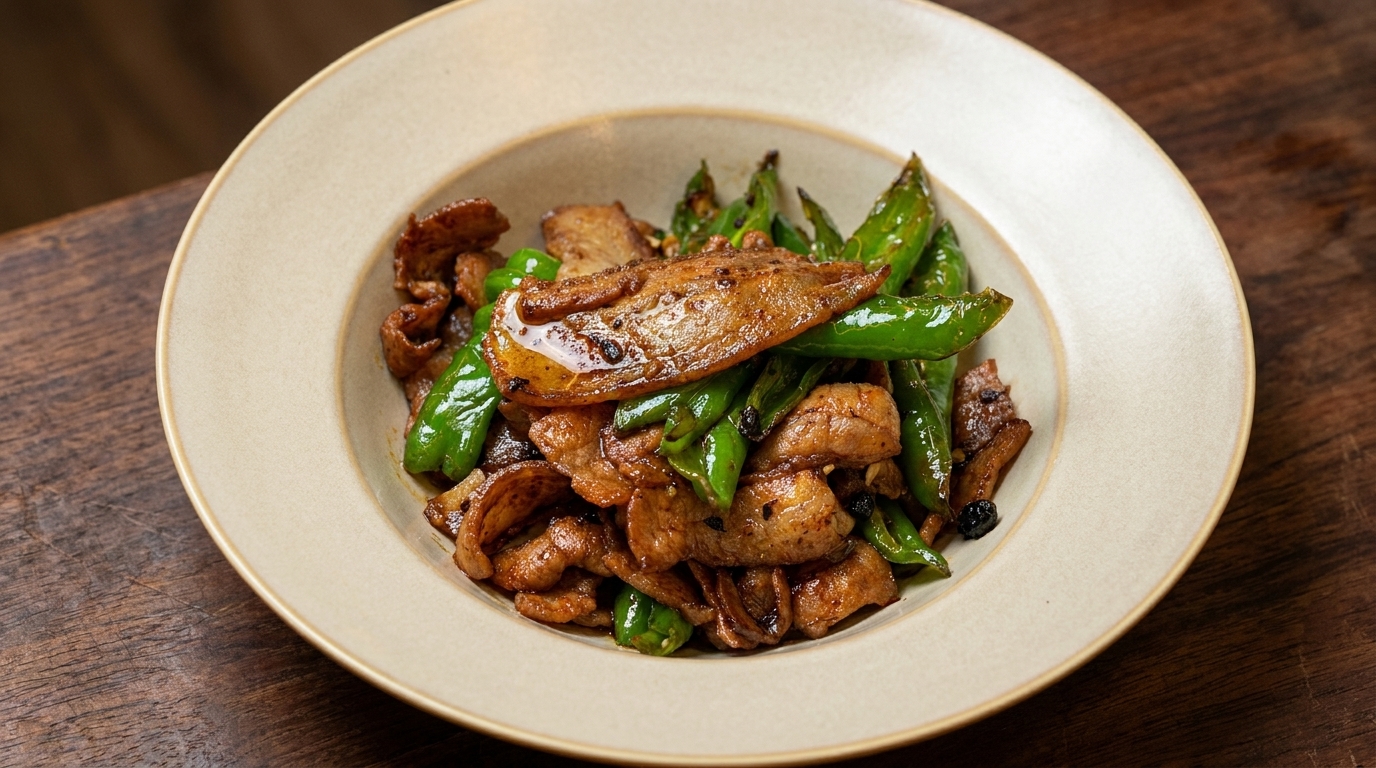 Sauté de poitrine de porc épicé aux haricots noirs fermentés