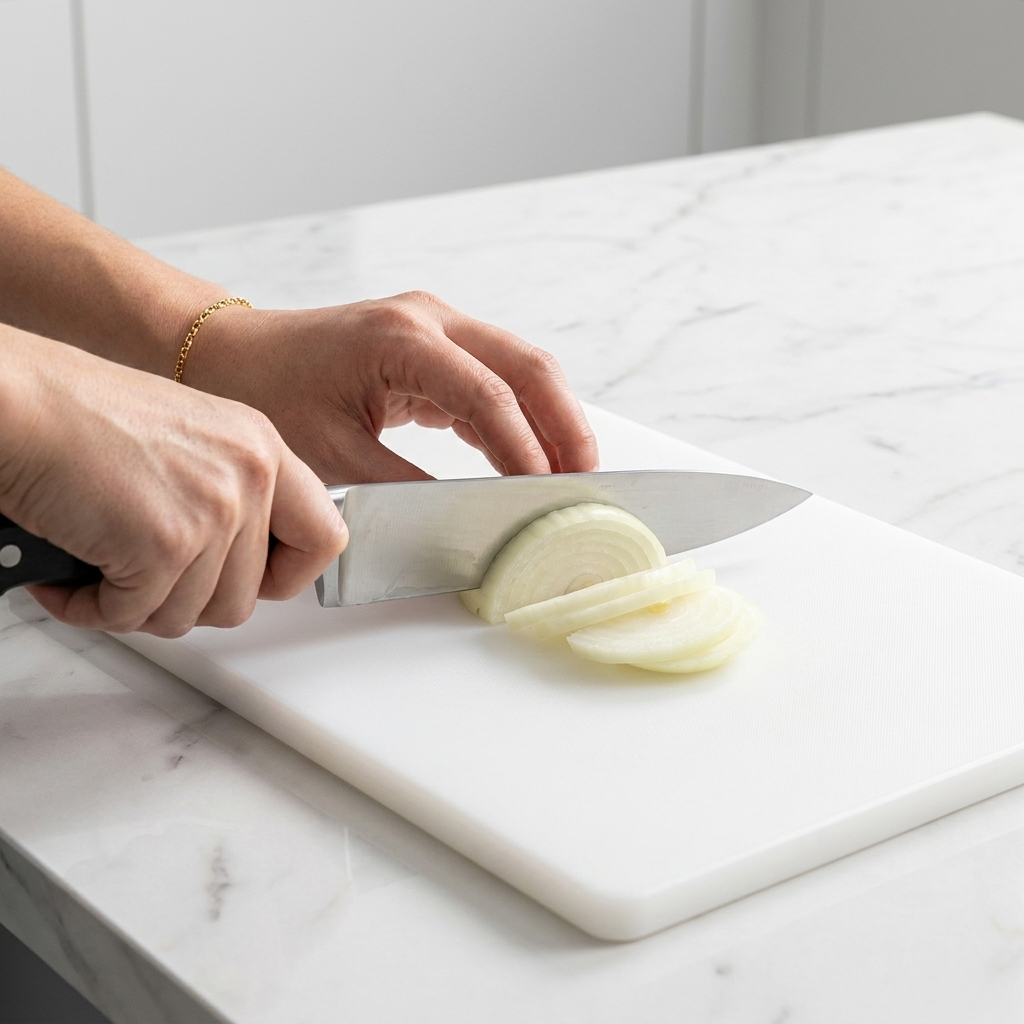 Poitrine de poulet crue coupée en cubes uniformes sur une surface de travail.