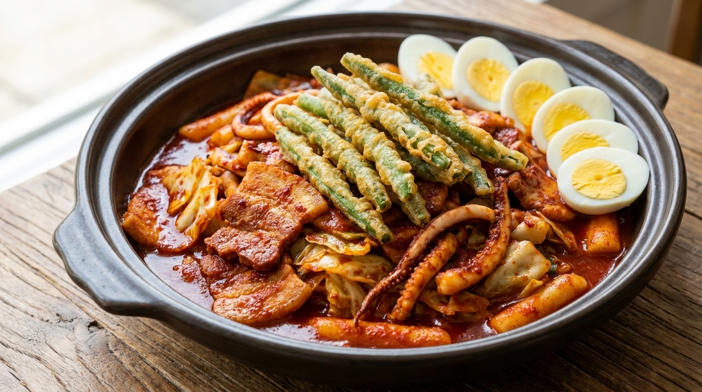 Sauté de Poitrine de Porc et Encornet Épicé (Ojingeo Samgyeopsal Bokkeum)