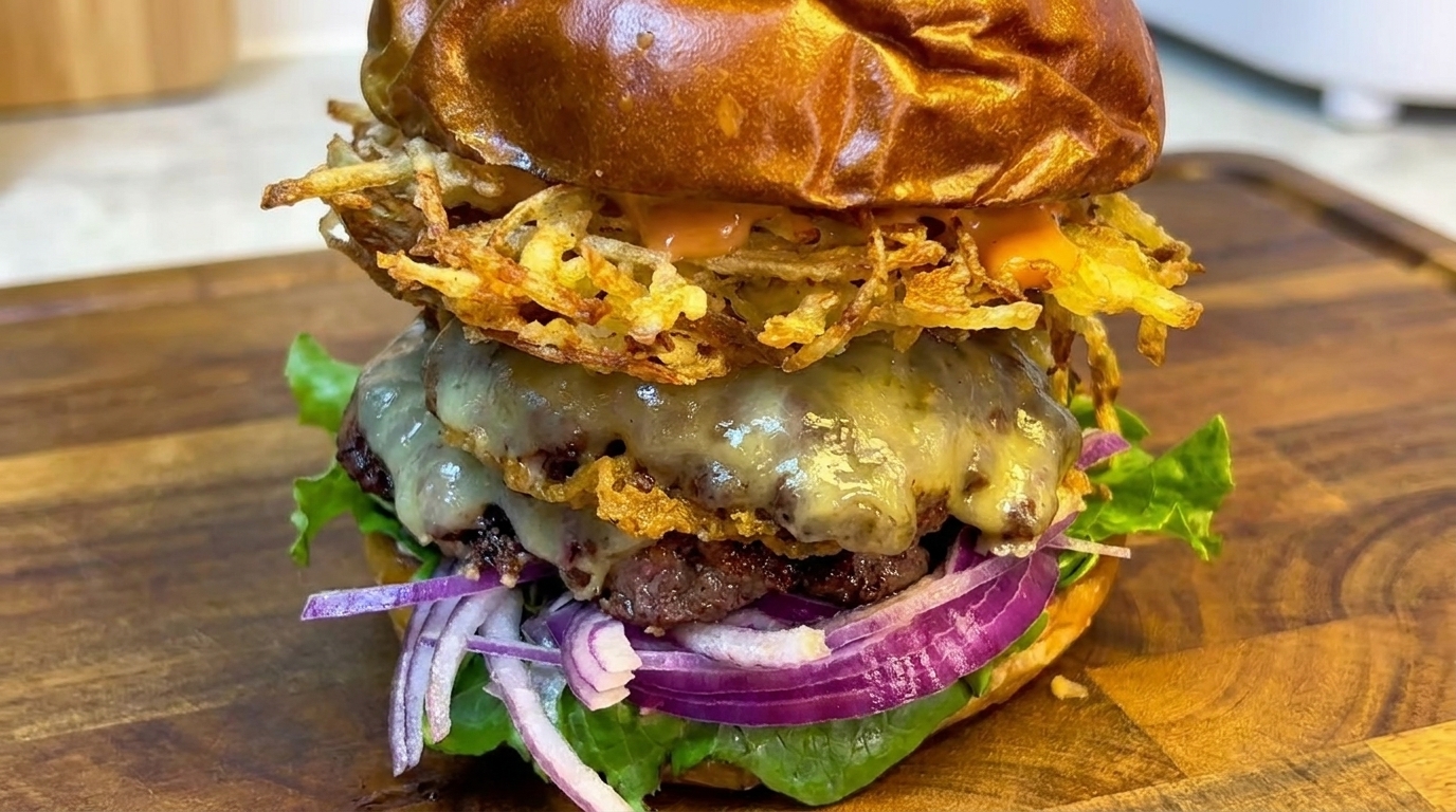 Burger croustillant au bœuf et pommes de terre