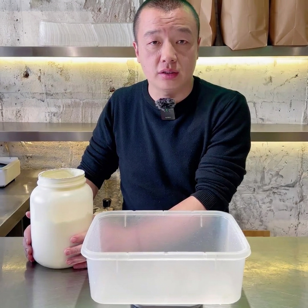 Une grosse cuillère de mayonnaise déposée dans un bol mélangeur.