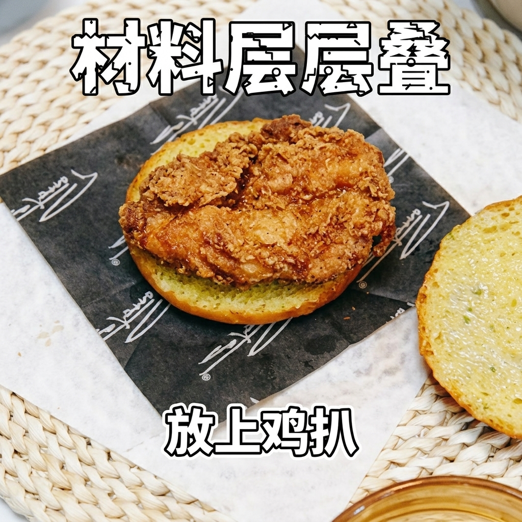 Morceaux de poulet teriyaki glacés posés sur la base dun pain à burger toasté.