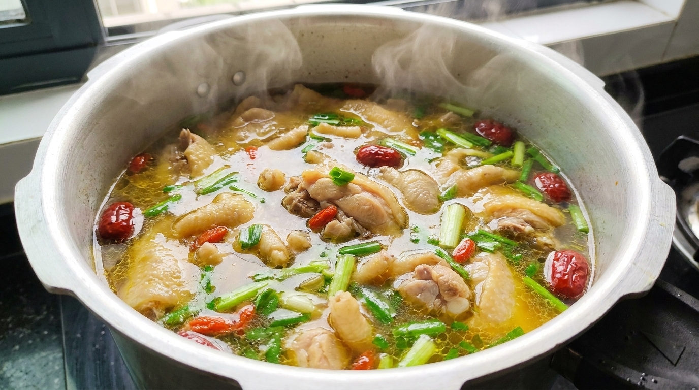 Soupe de poulet au gingembre de sable à l'autocuiseur