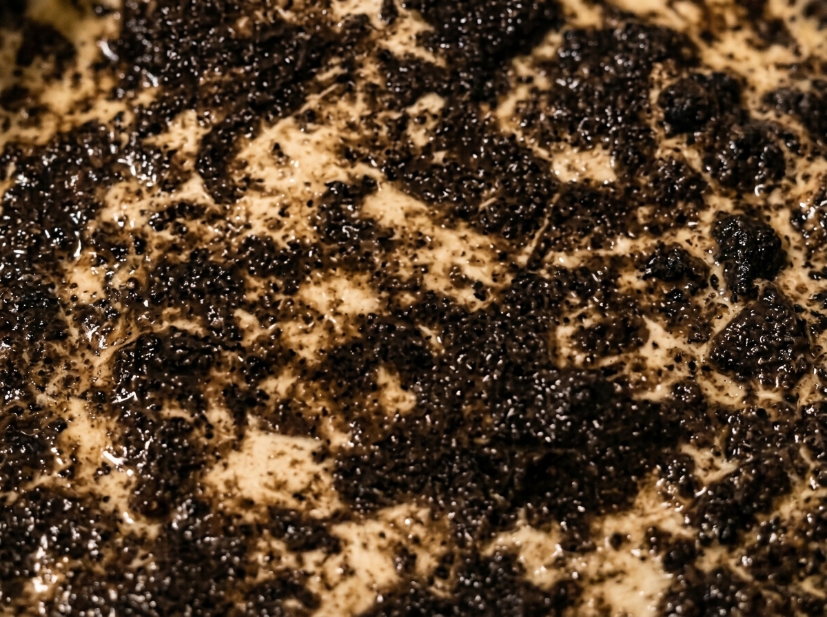 Champignons émincés disposés sur une couche de pizza à la sauce truffée.
