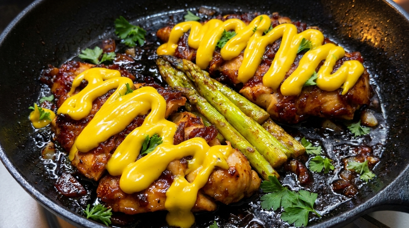 Poulet au Miel et à la Moutarde avec Asperges