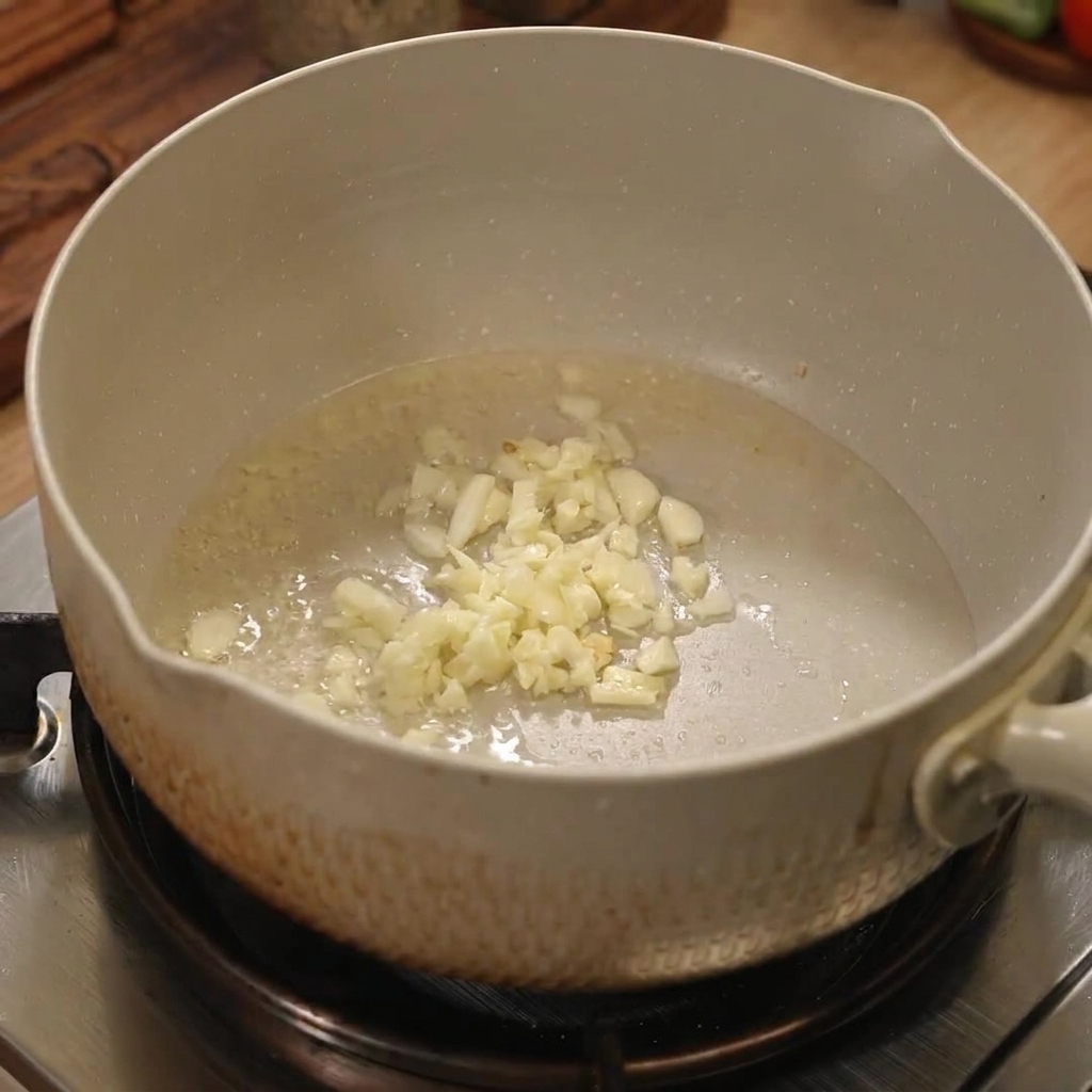 De lail et des oignons hachés cuisant dans une casserole, brillants dhuile.