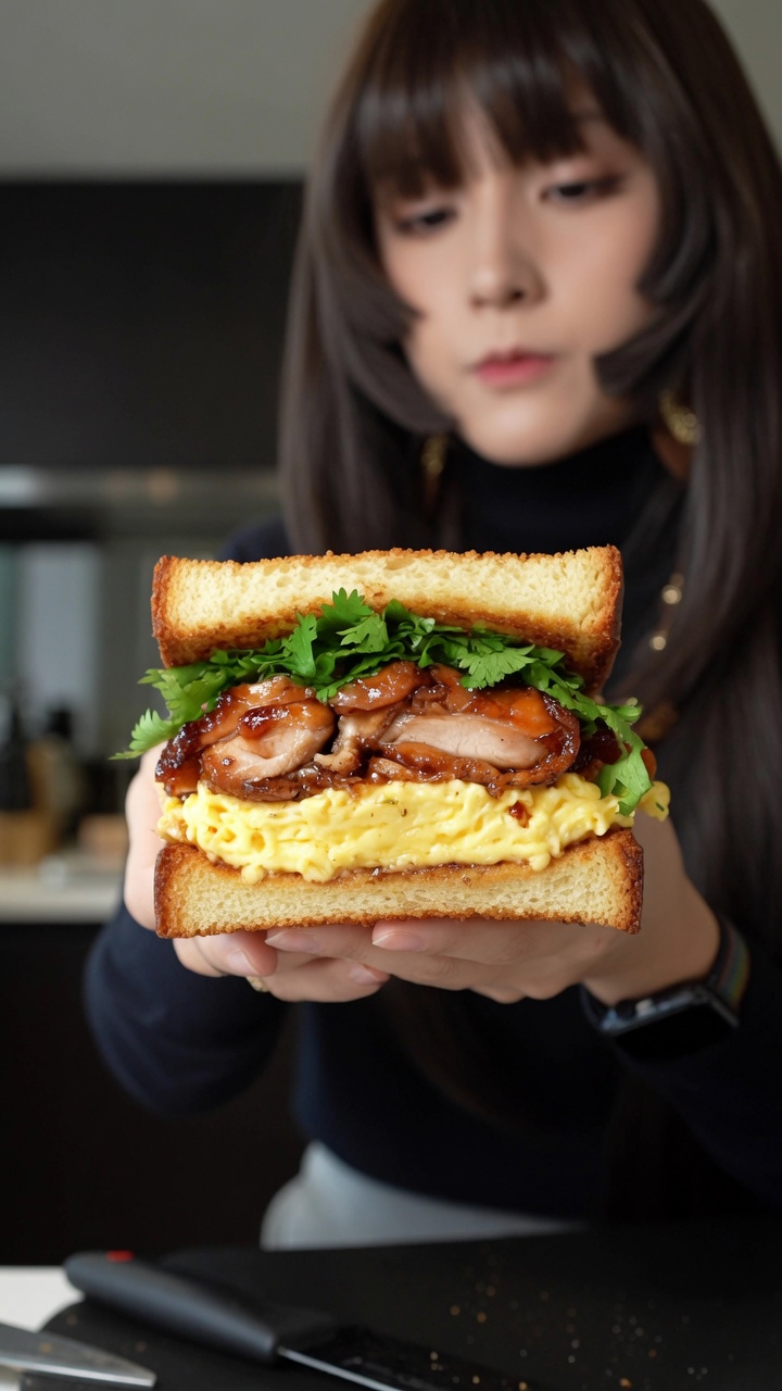 Sandwich Gourmand au Poulet Laqué et Œufs Brouillés