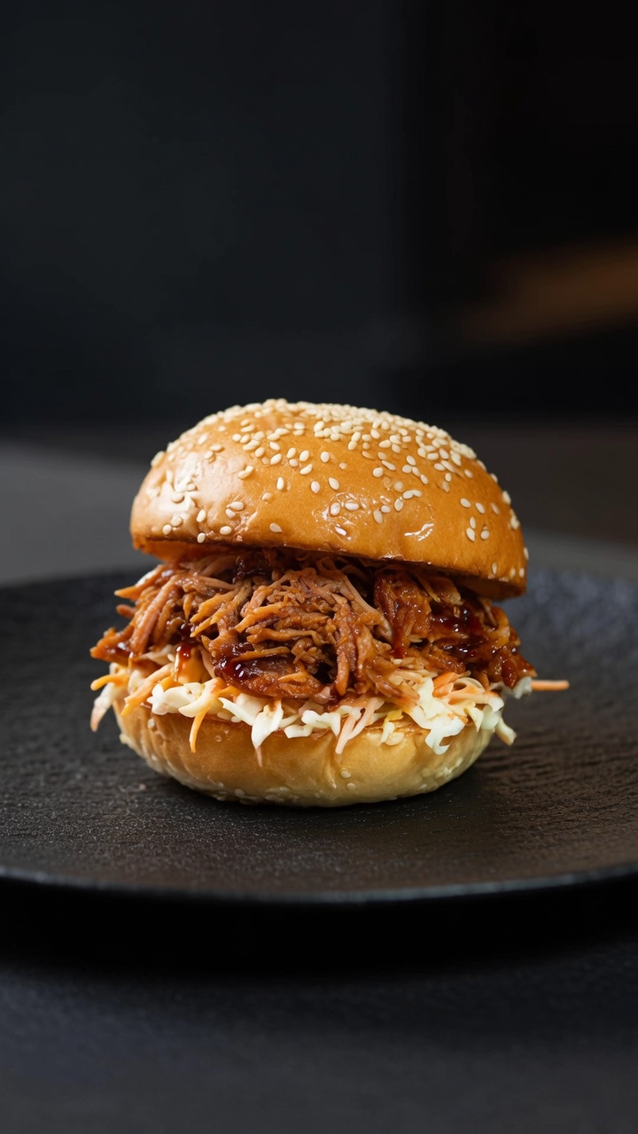 Burger de porc effiloché mijoté