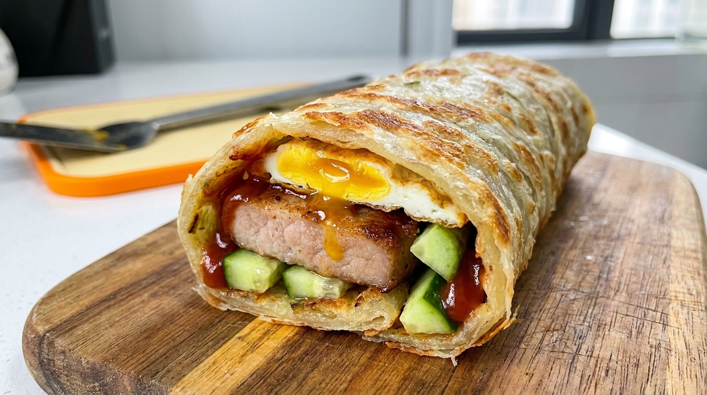 Wrap au Pancake à l'Oignon et Porc Grillé