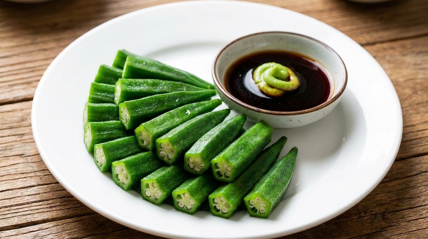 Okra blanchi à la sauce soja au wasabi