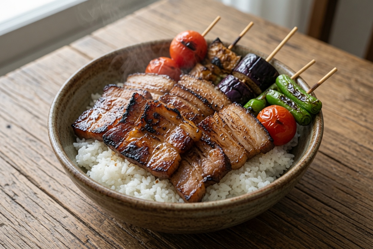 Bol de riz au porc grillé au charbon de bois