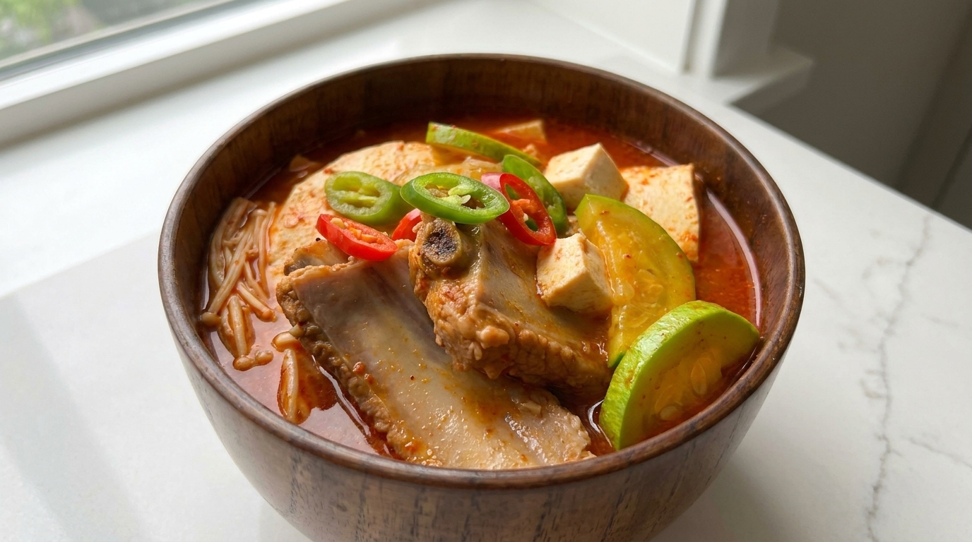 Soupe épicée coréenne au kimchi et travers de porc