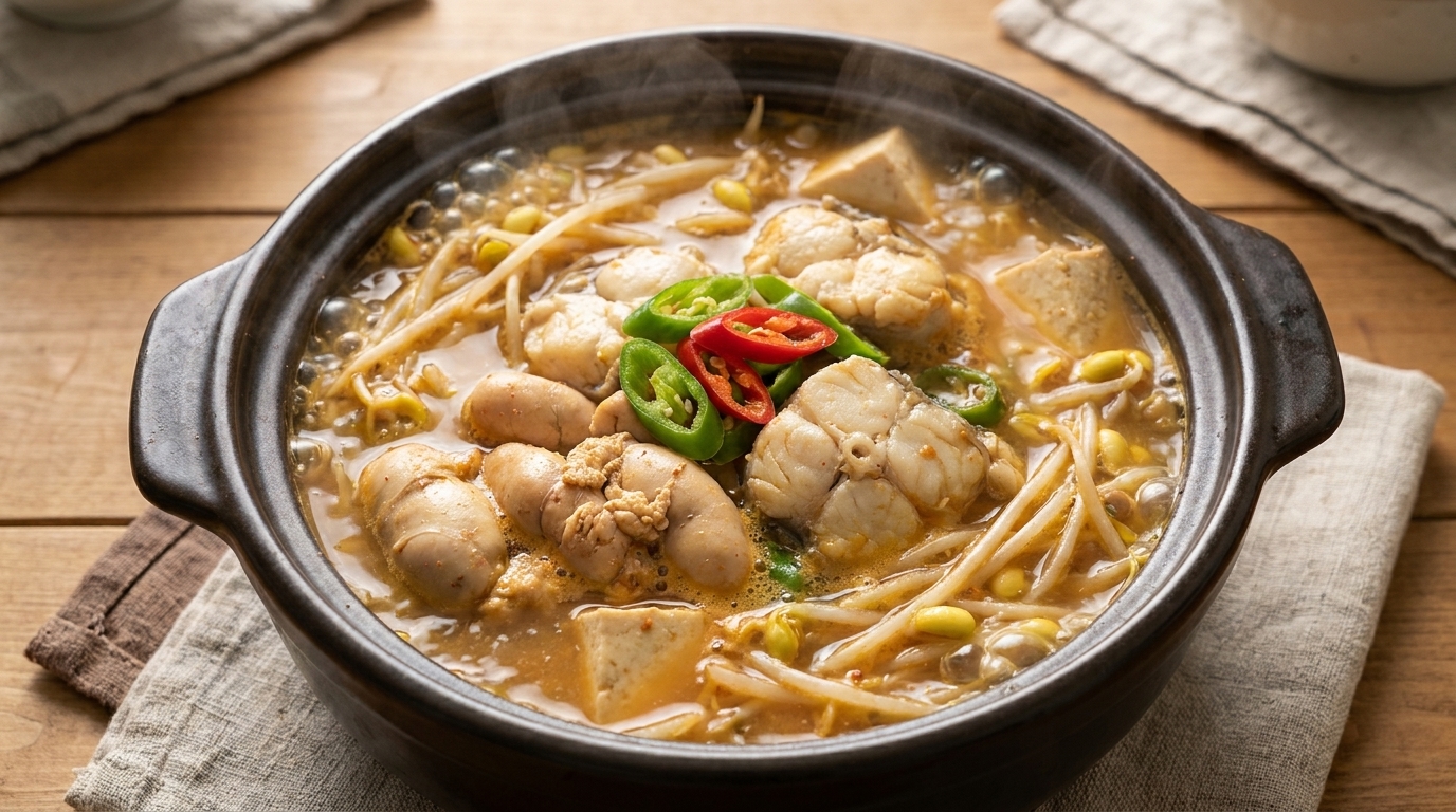Ragoût de Lieu Jaune, Œufs et Pâte de Soja Façon Yanbian