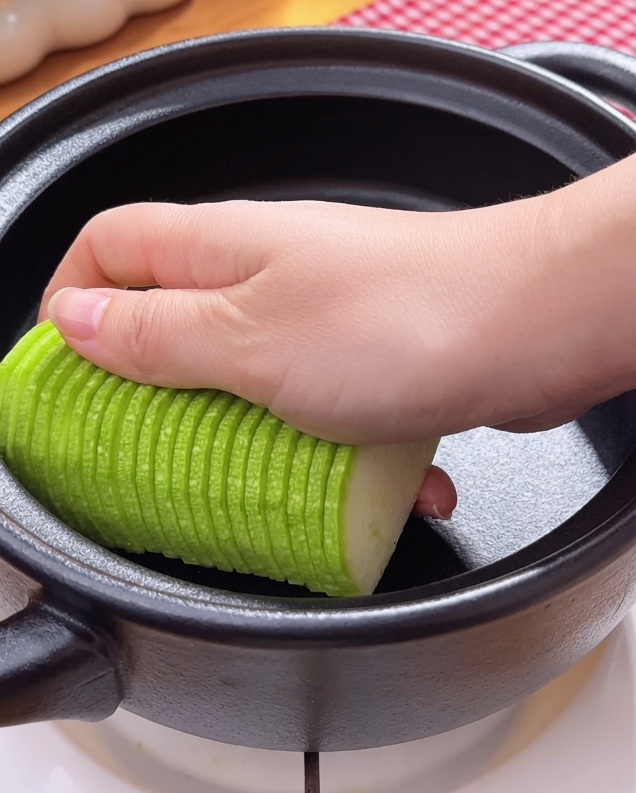 Une grosse cuillerée de pâte de soja coréenne placée dans le pot.