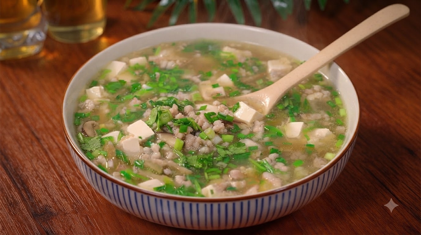 Soupe de Porc Haché et Tofu aux Moutardes Pickled