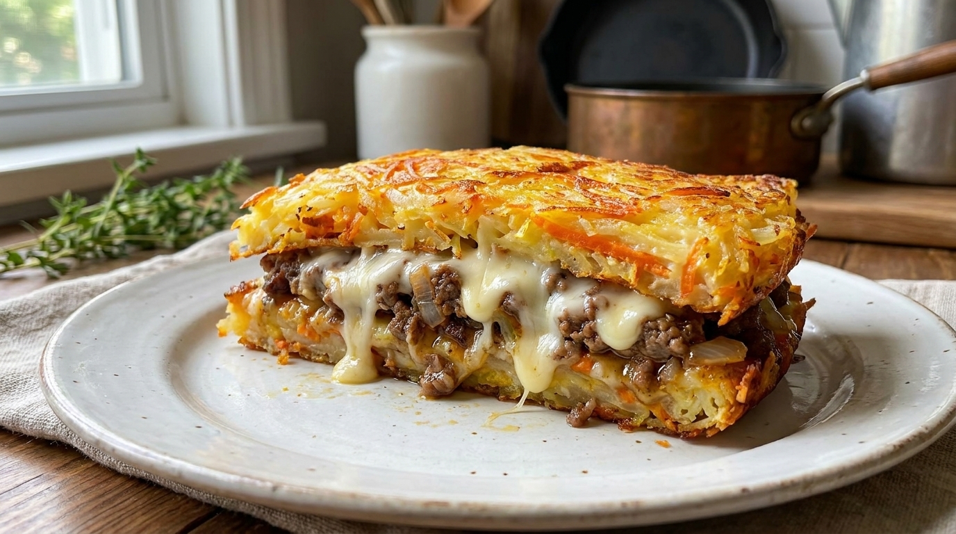 Tourte Croustillante aux Pommes de Terre, Bœuf et Fromage