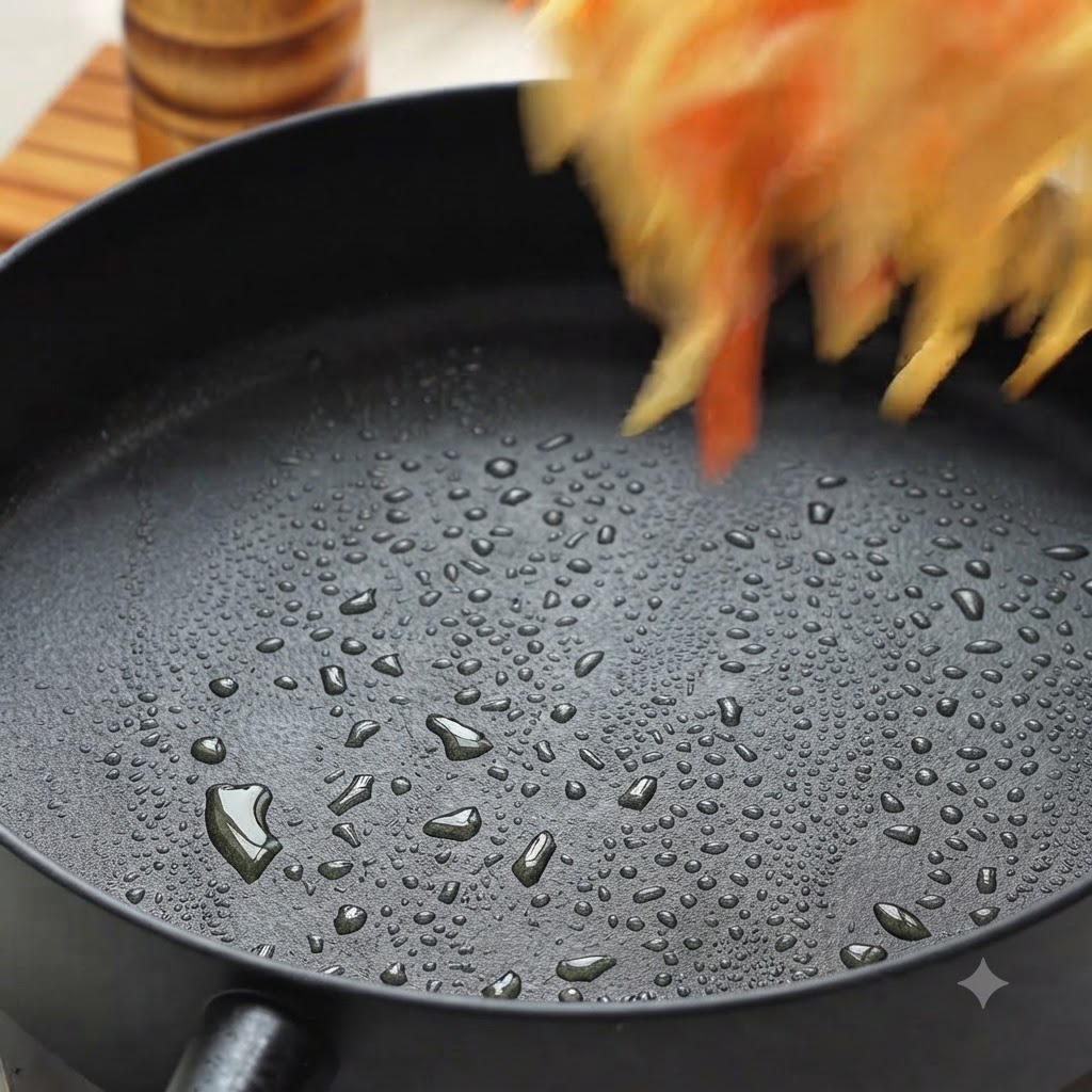 Mélange de pommes de terre et de carottes râpées versé dans une poêle graissée.