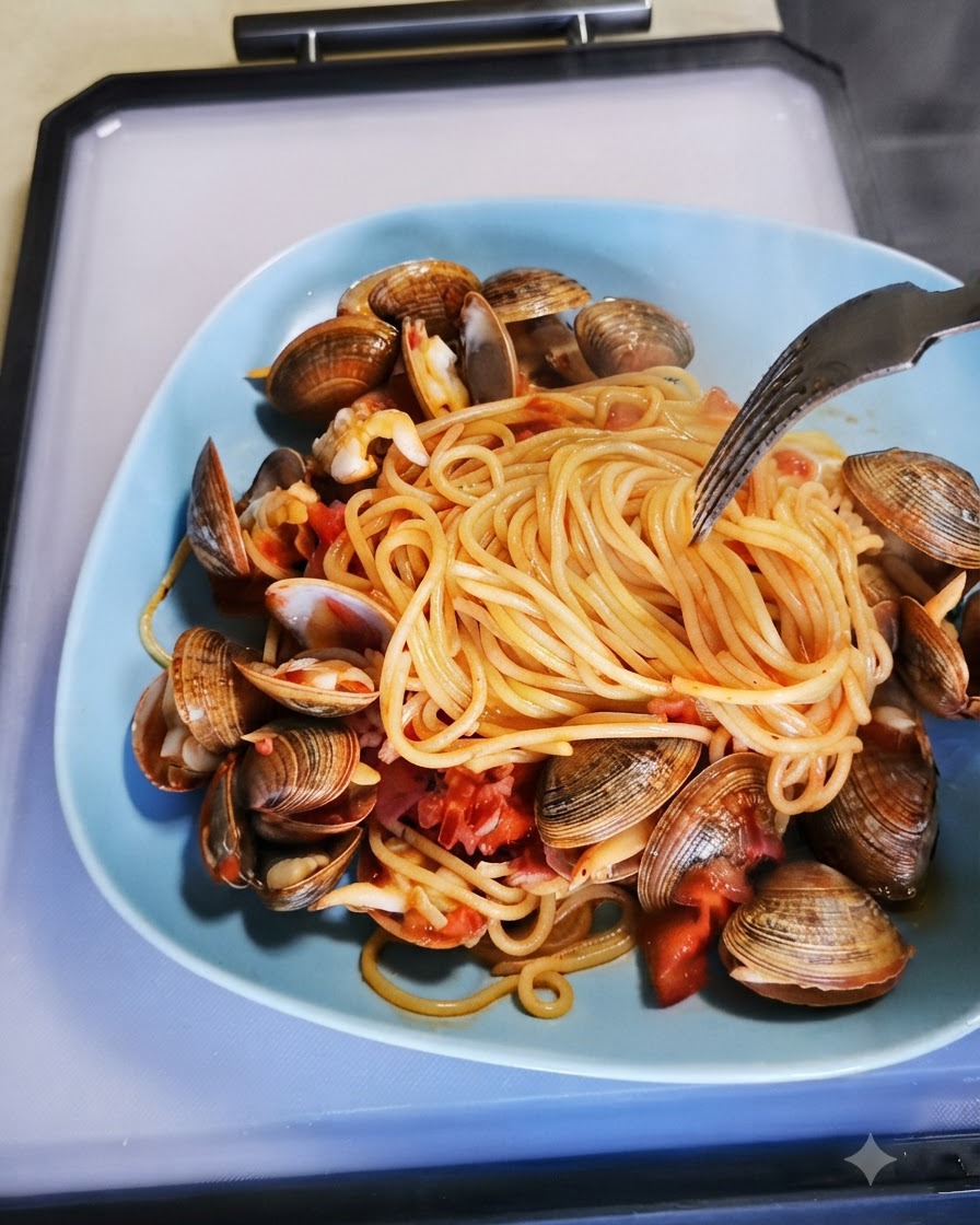 Une poêle recouverte dun couvercle pendant la cuisson à la vapeur des palourdes et des tomates sur le feu.