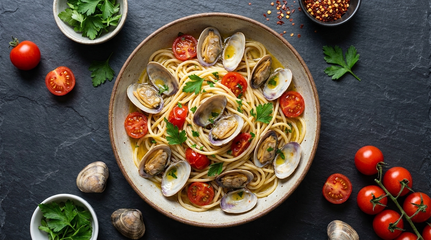 Spaghettis aux Palourdes Authentiques (Spaghetti alle Vongole)