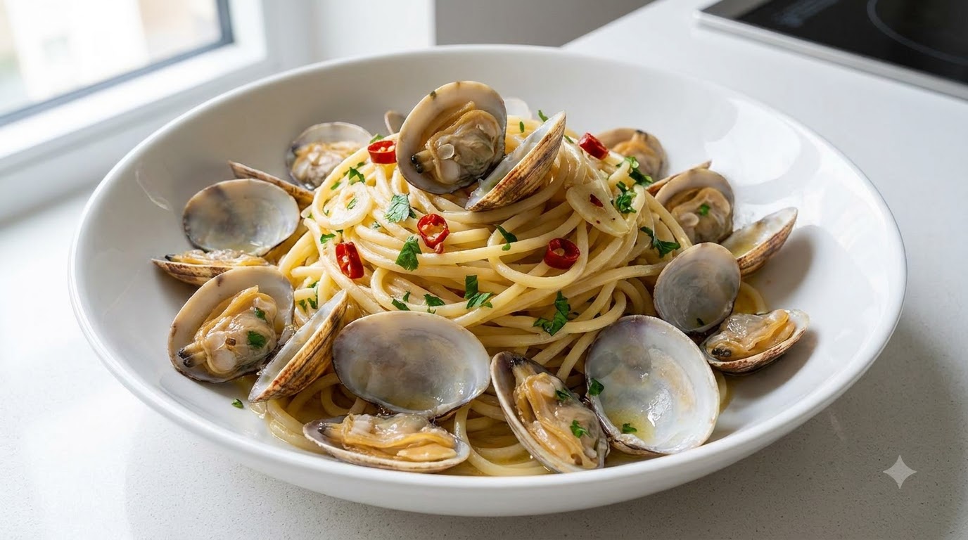 Pâtes aux palourdes et à l'ail en 10 minutes (Spaghetti alle Vongole)