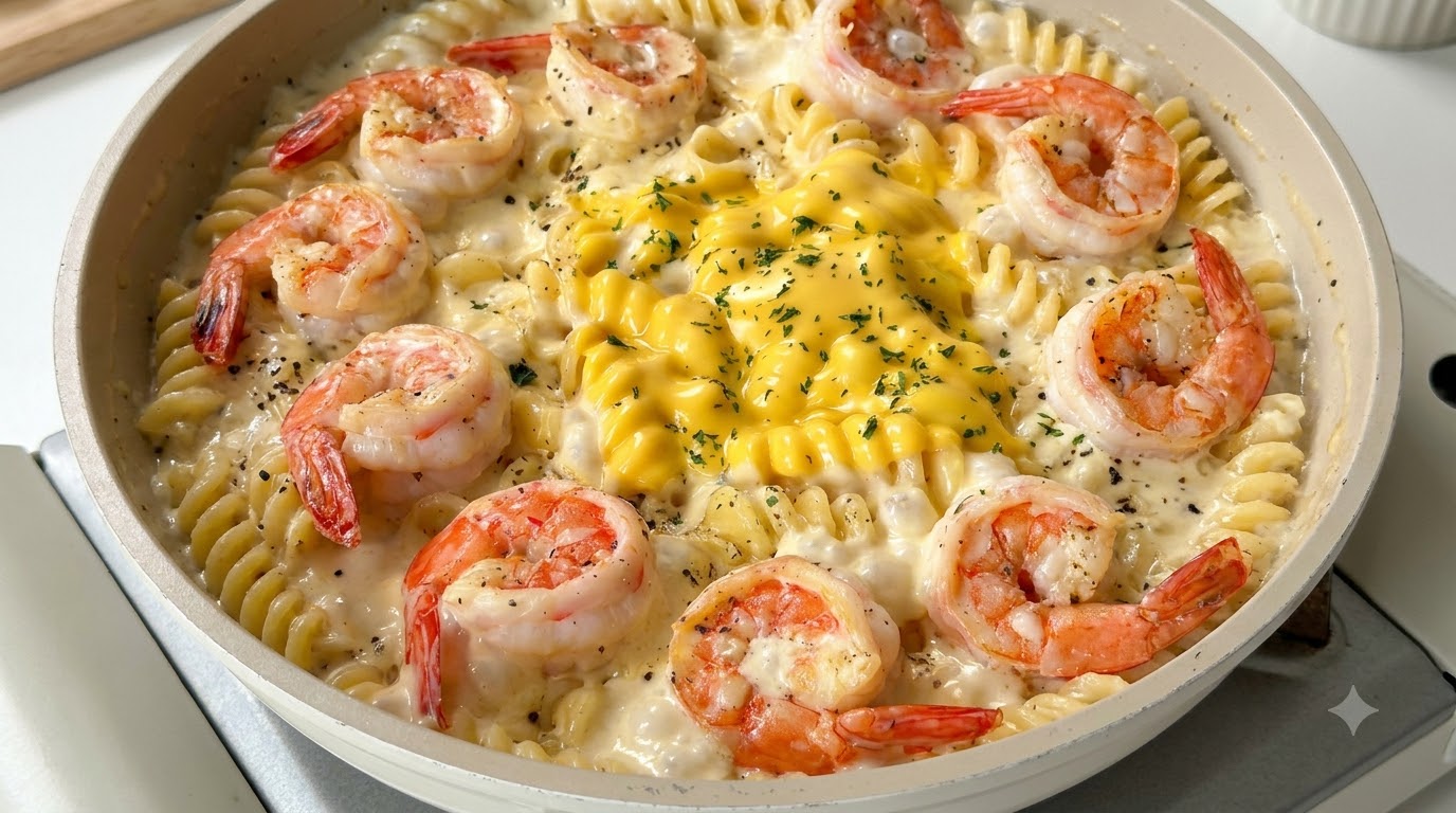 Pâtes Fusilli aux Crevettes et Crème de Truffe