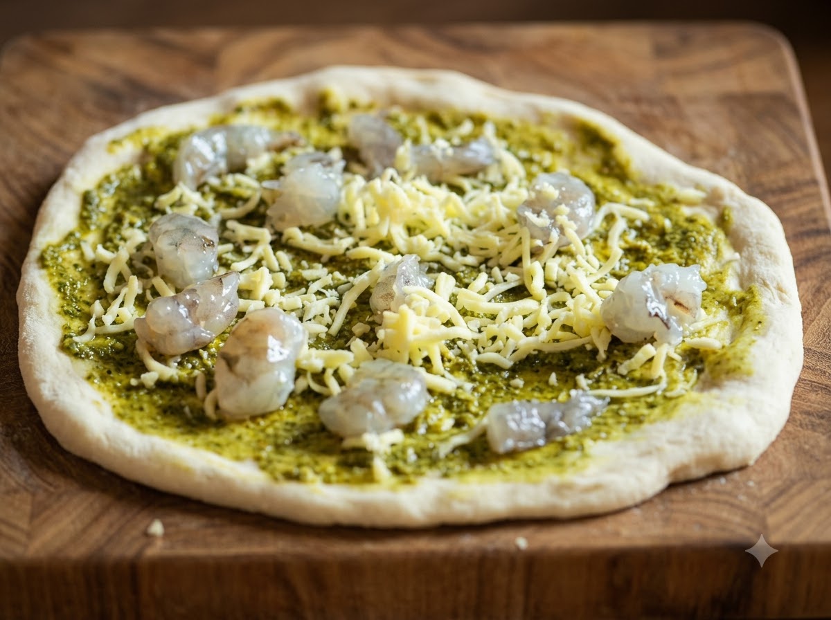 Des morceaux de fromage mozzarella frais en train dêtre disposés sur la pizza.