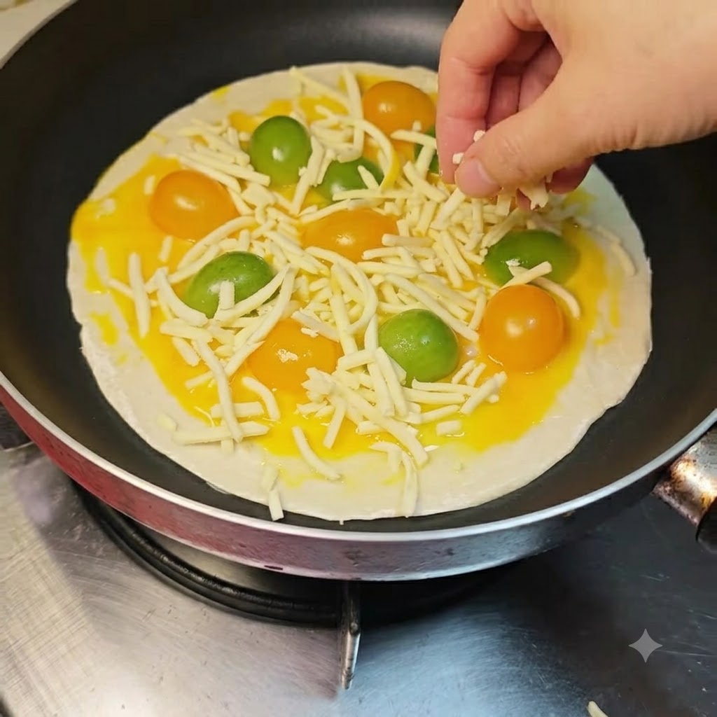 De la mozzarella râpée parsemée à la main sur les tomates et la couche dœuf.