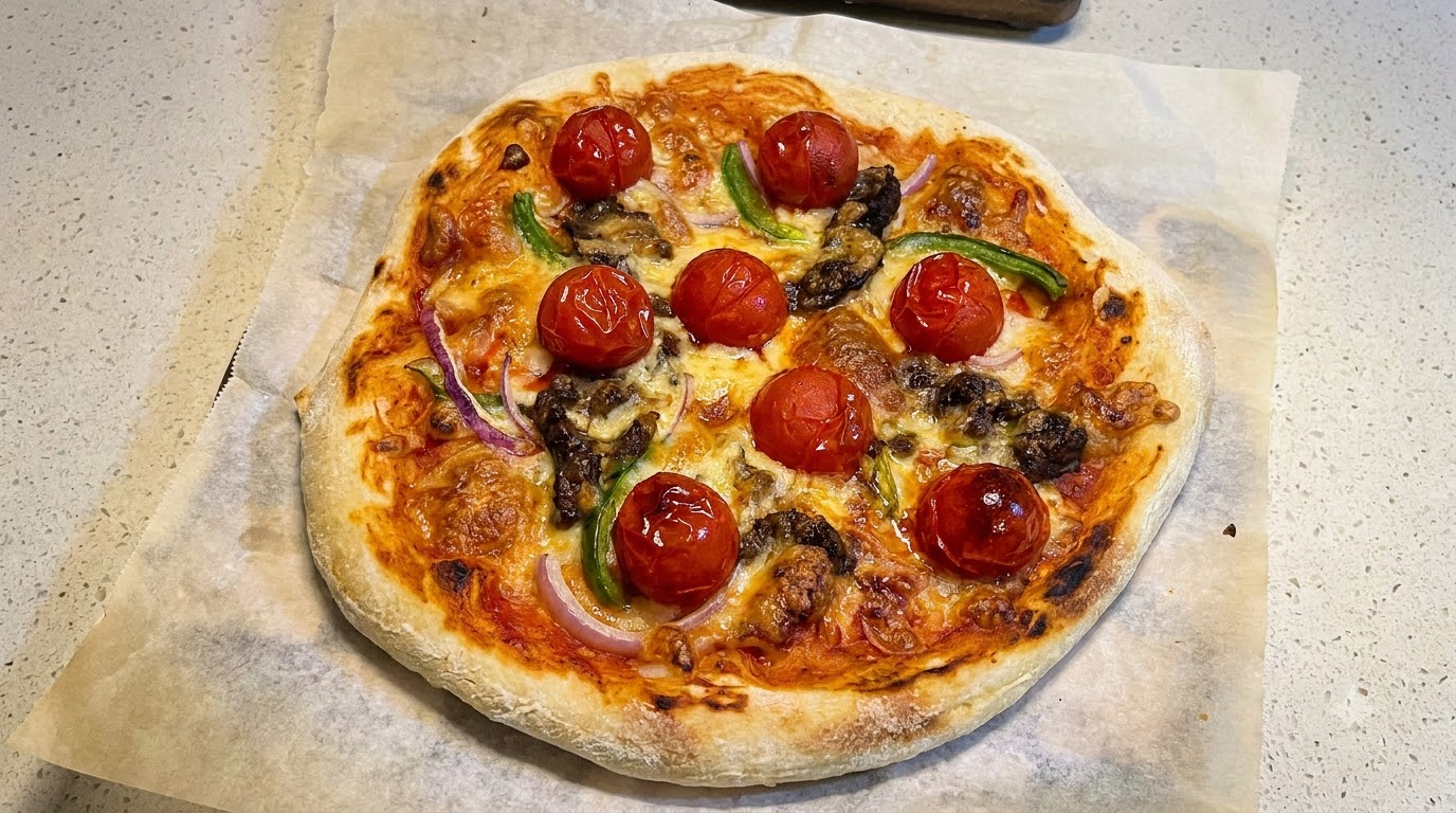 Pizza Maison au Bœuf et Tomates Cerises avec Pâte à Fermentation Lente