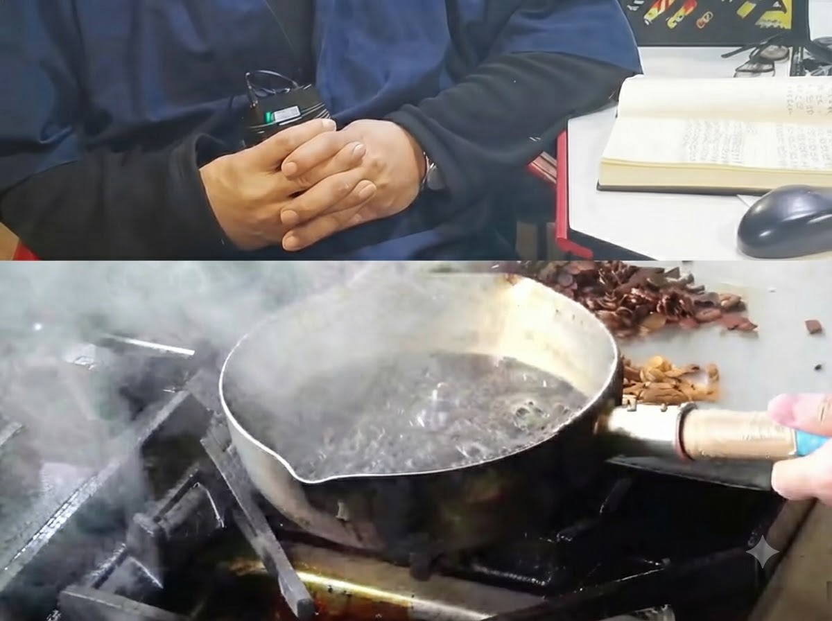 Tranches dail noir carbonisées retirées de lhuile noire bouillante dans une casserole.