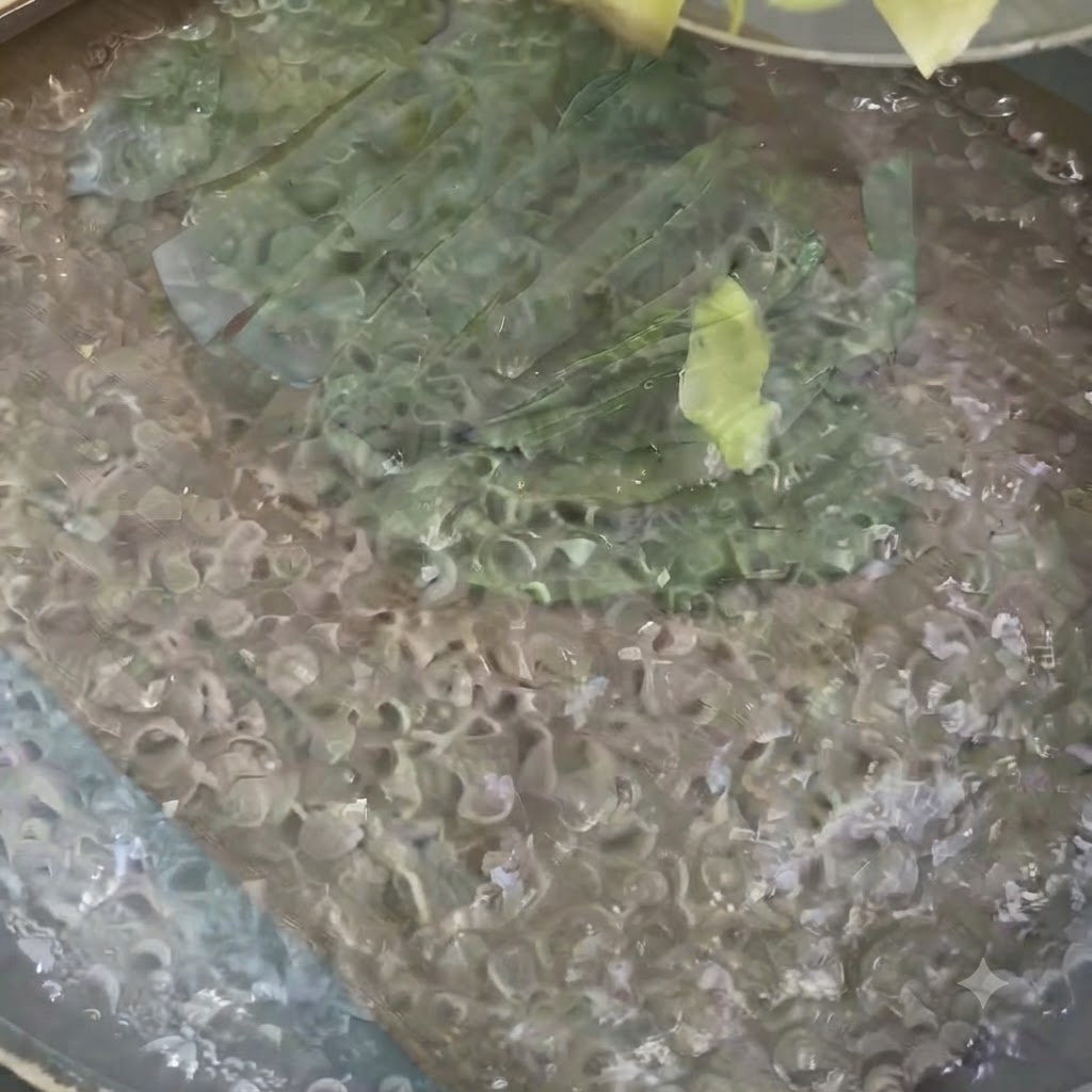 Du chou et du radis râpés en train de bouillir dans une casserole deau.