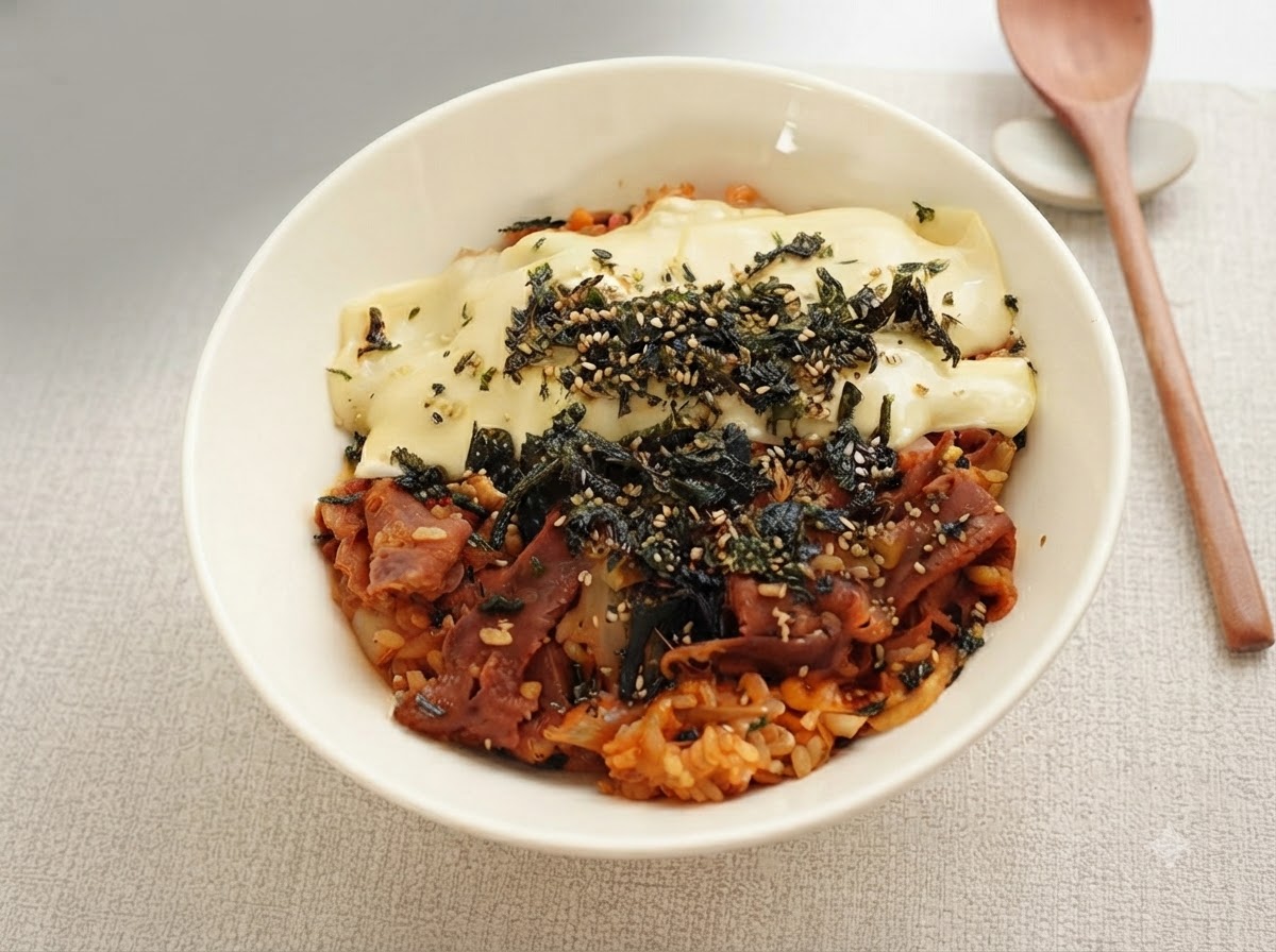 De la sauce soja claire, de la sauce soja noire, du sucre et du poivre noir ajoutés au mélange de riz.