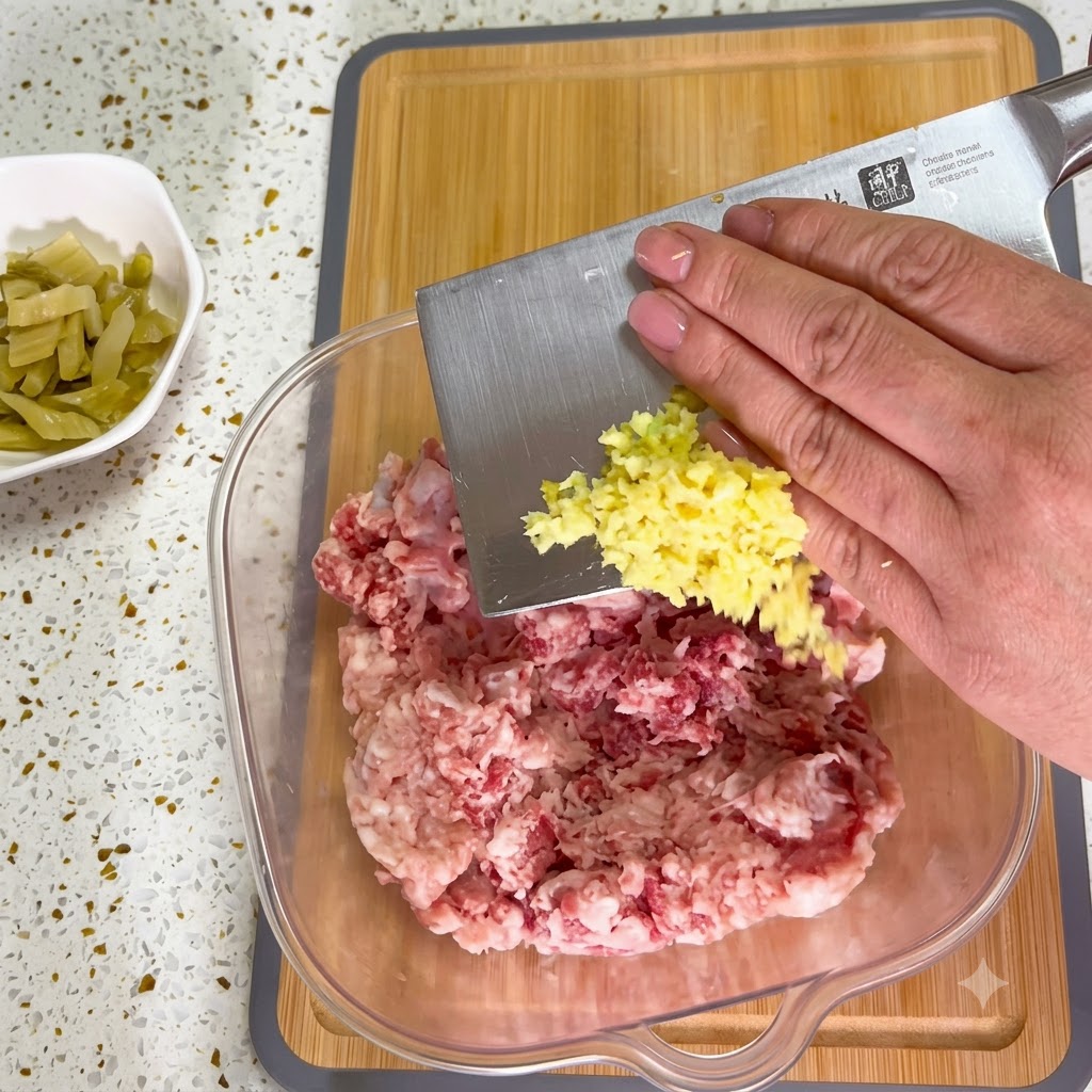 Des oignons verts frais coupés en petits morceaux sur un plateau de cuisine.