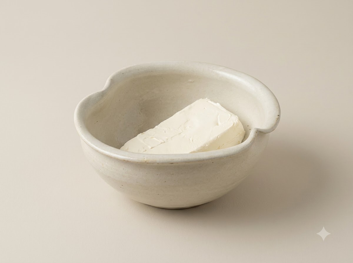 Du bacon cuit, des oignons et de la ciboule verte ajoutés sur le fromage frais dans un bol.