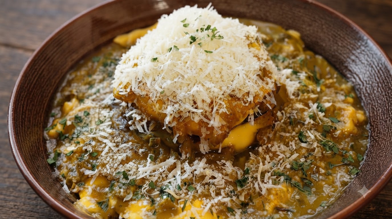 Steak haché au curry et au fromage avec du riz