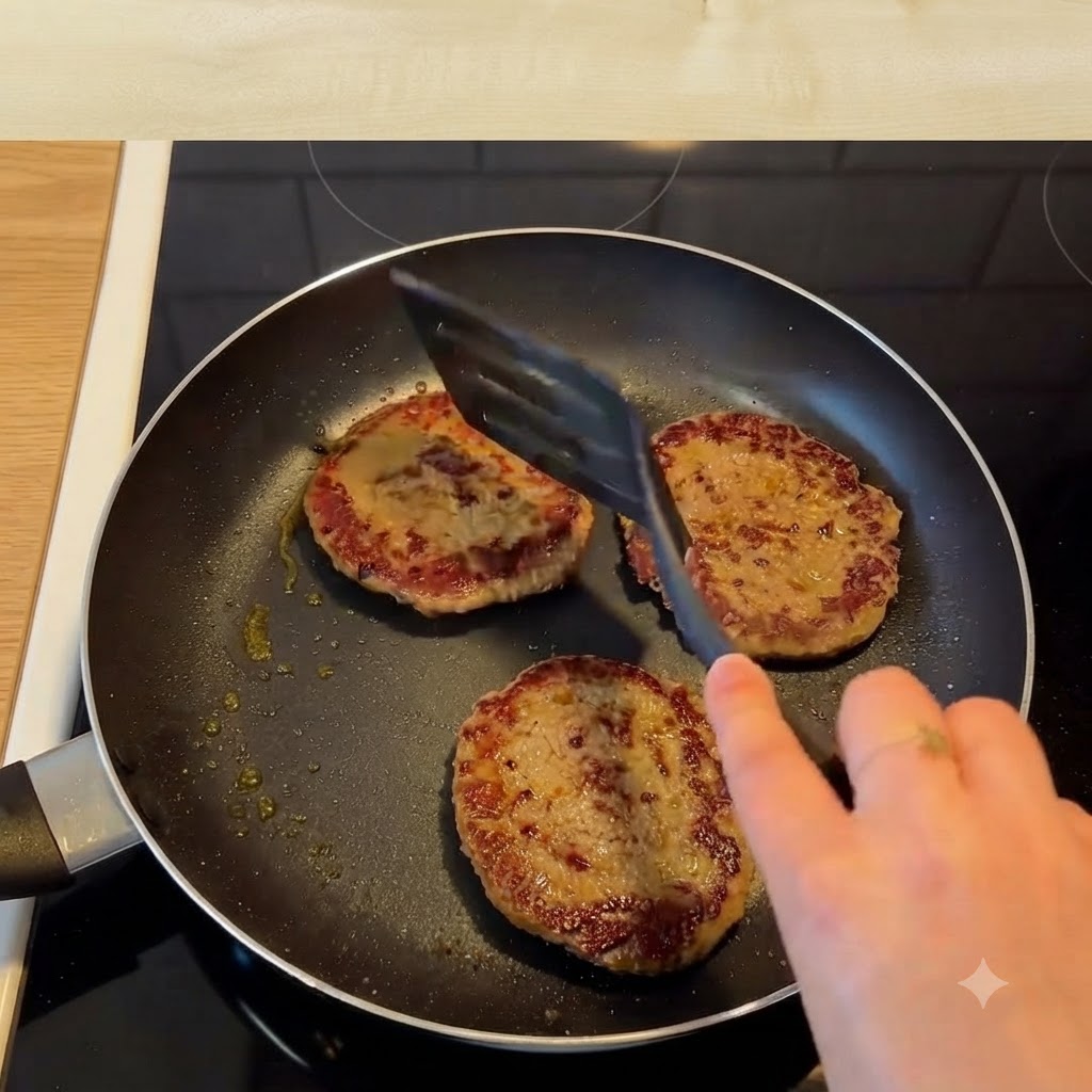 Tranches de fromage placées sur des steaks hachés chauds en train de cuire dans une poêle.