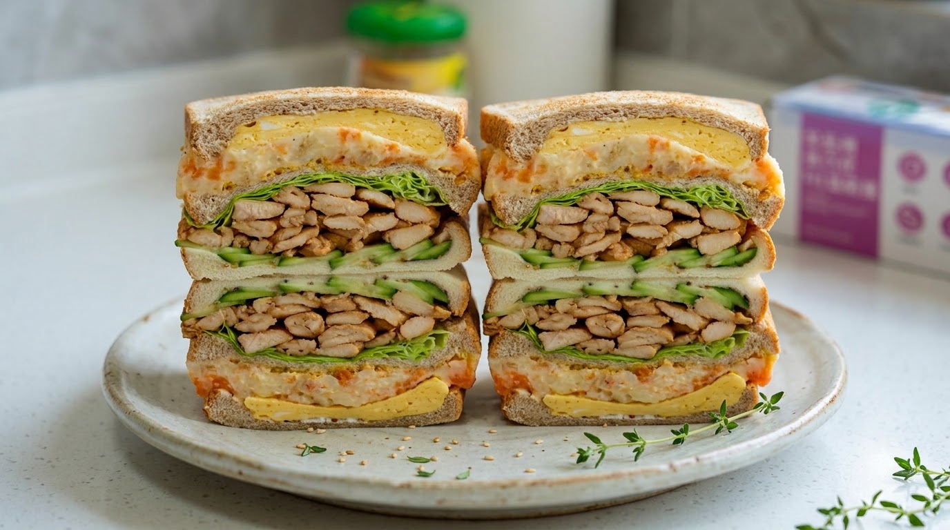 Sandwich Épais au Poulet et Purée de Pommes de Terre avec Eau Minceur de Mannequin