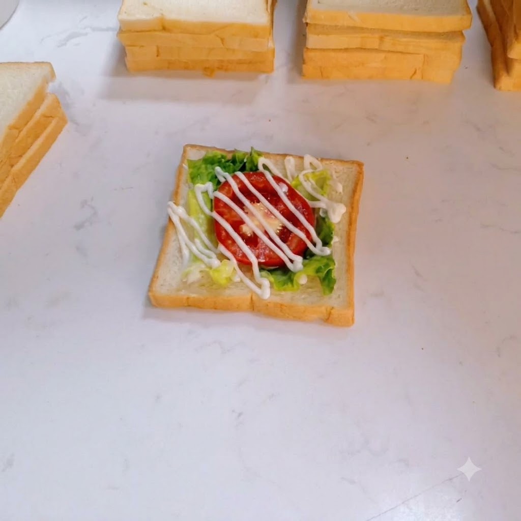 Une poignée de filaments de viande effilochée et duveteuse répartie sur la couche de légumes garnie de sauce.