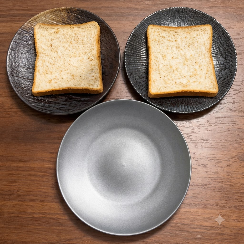 Trois tranches de pain de mie complet disposées sur des assiettes de service individuelles.