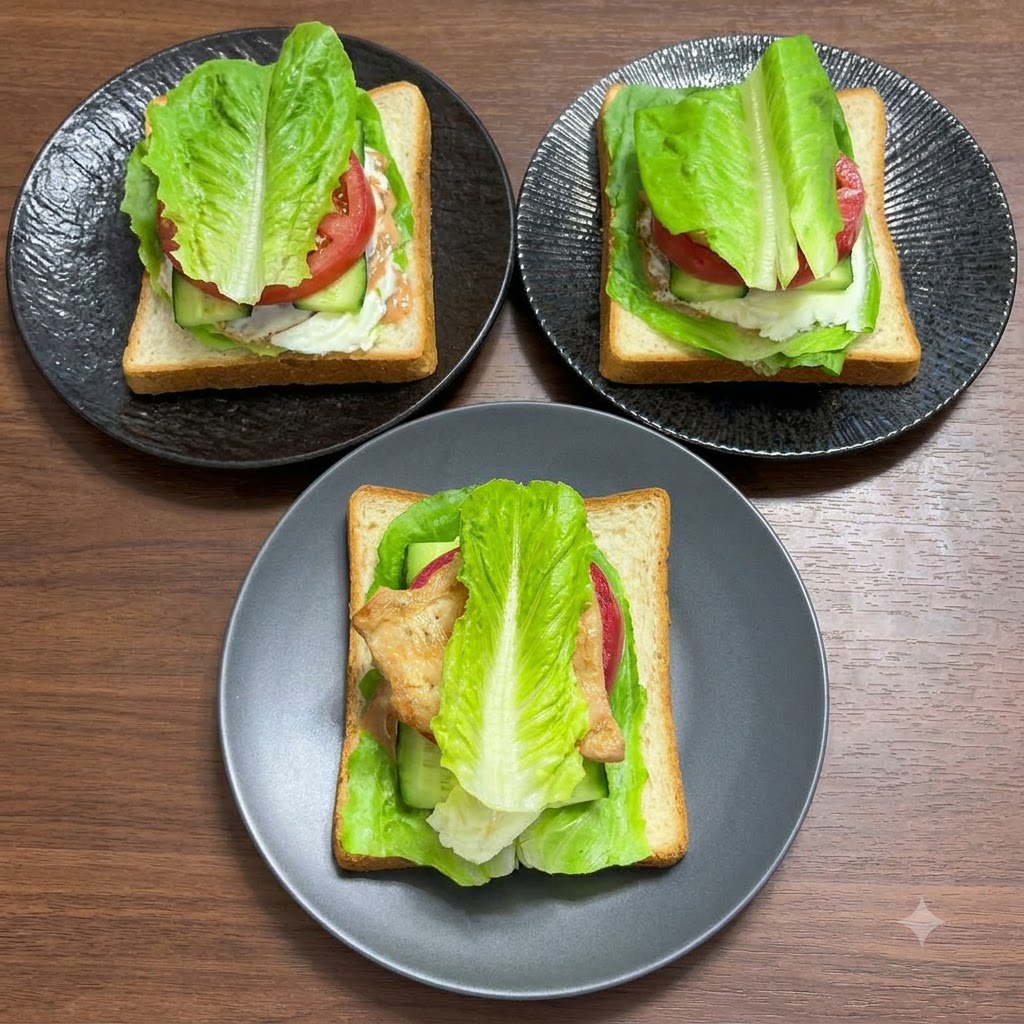 Sandwichs surmontés dune dernière couche de feuilles de laitue fraîche.