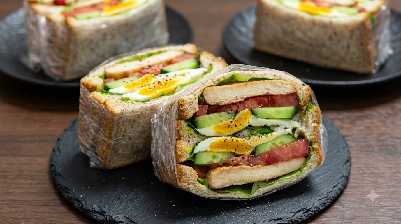 Sandwich Healthy au Poulet, Pain Complet et Œufs