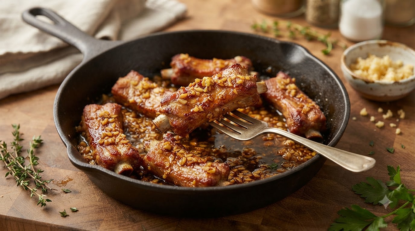 Travers de porc croustillants au beurre à l'ail