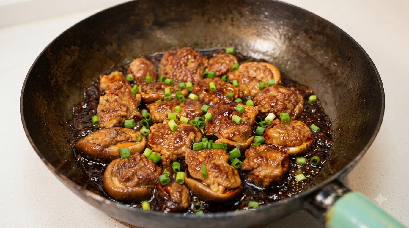 Champignons Shiitake Farcis à la Viande Poêlés