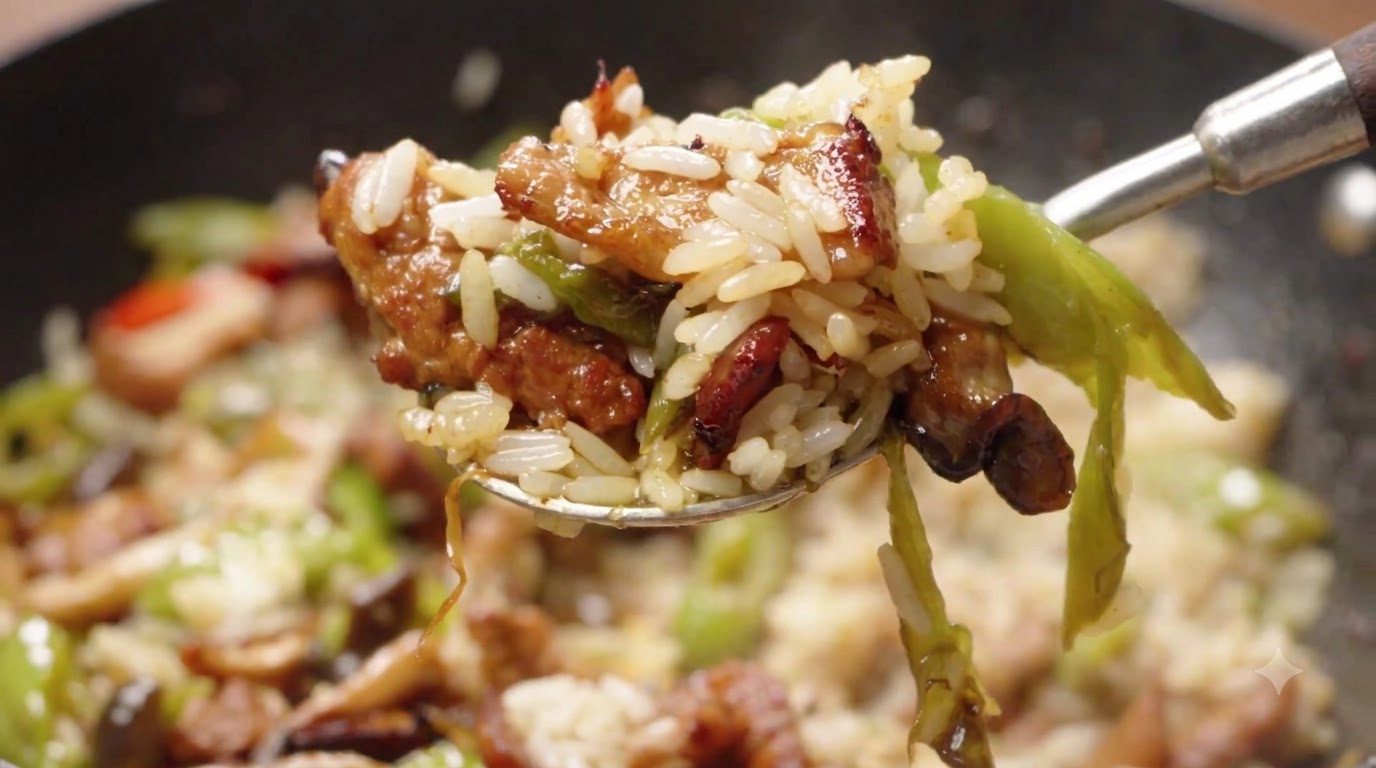 Porc sauté au chili et aux champignons
