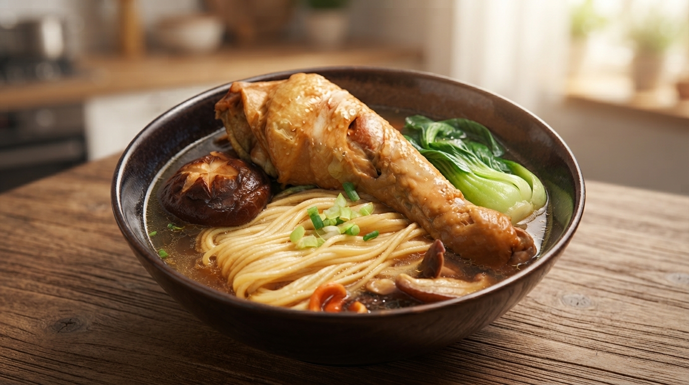 Soupe de Nouilles au Poulet et Champignons