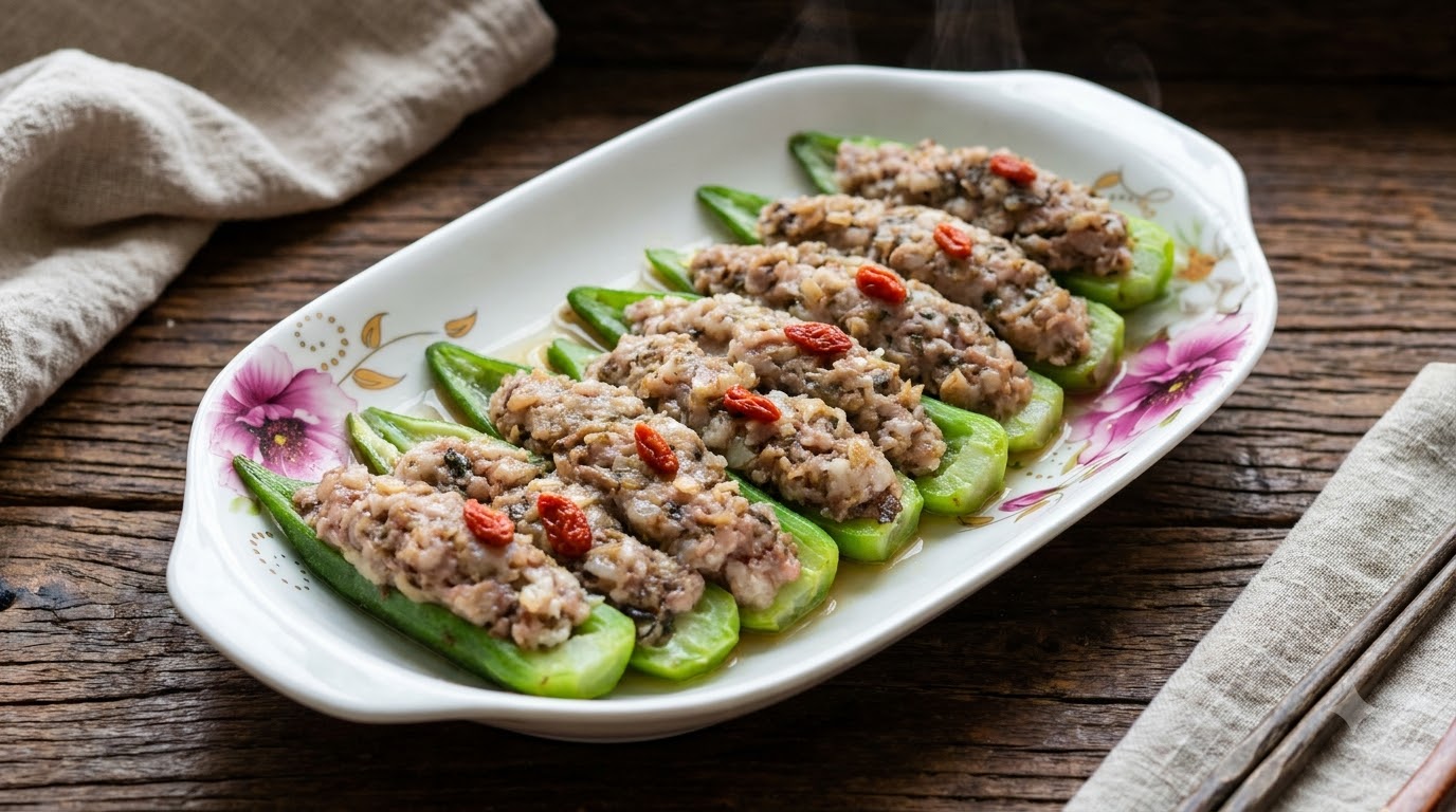 Gombos Farci au Porc Haché (Style Cantonais)