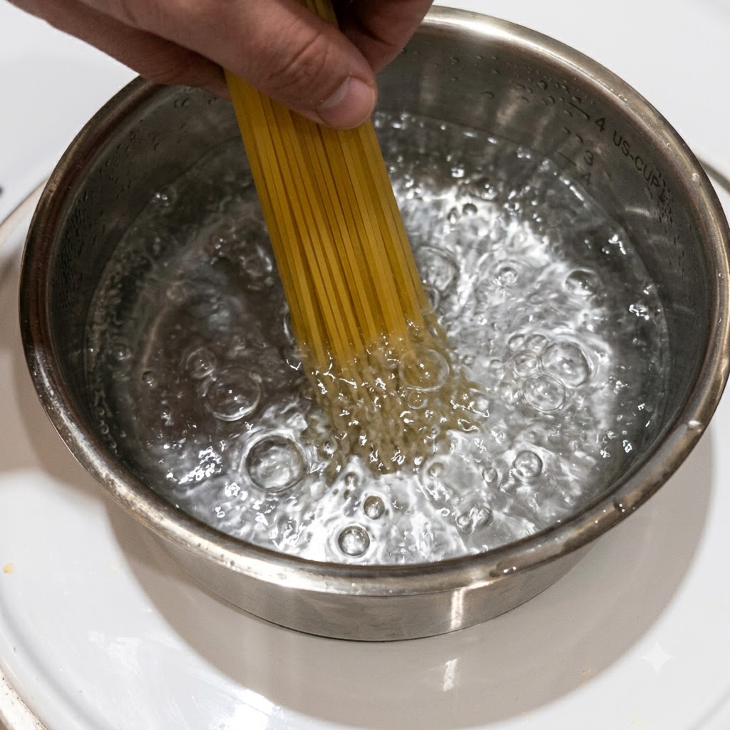 Des penne en train de bouillir dans une casserole deau chaude bouillonnante.