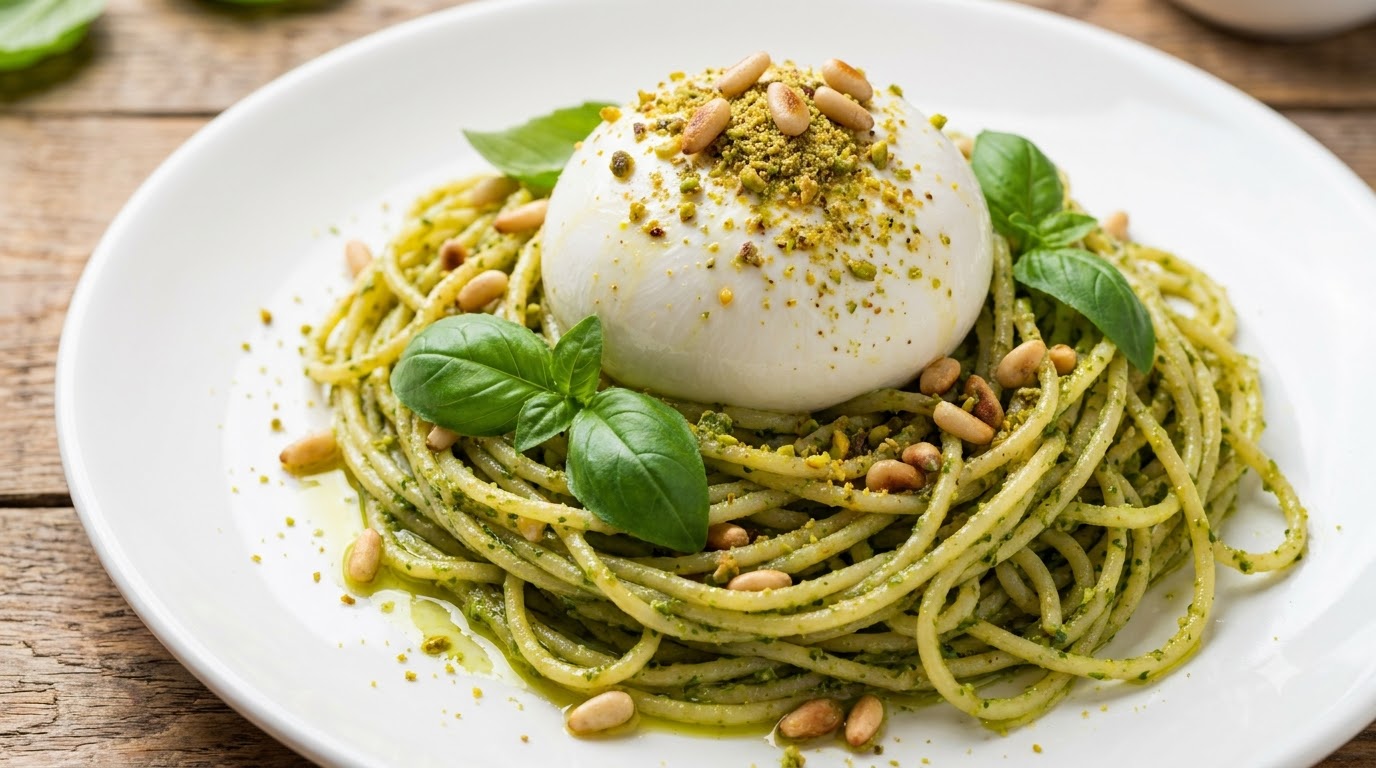Pesto à la génoise classique avec burrata