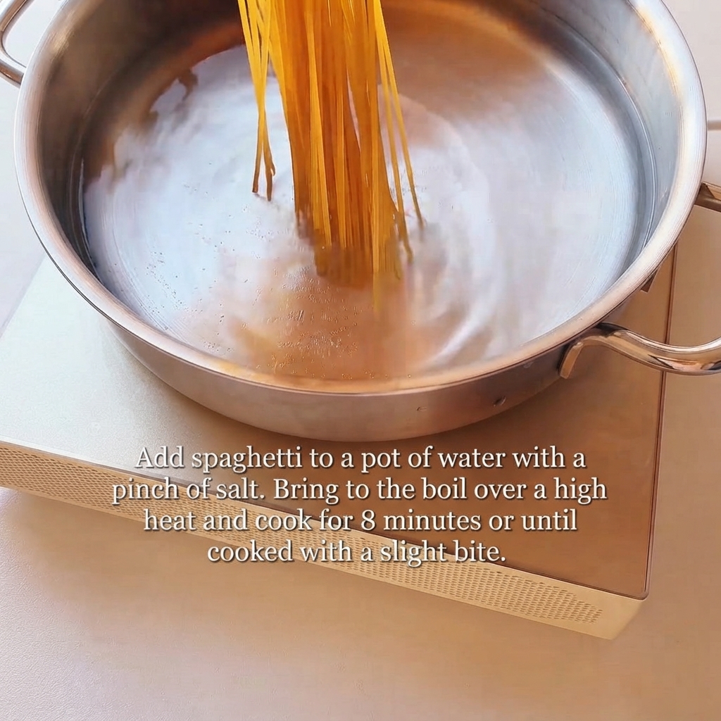 Spaghettis plongés dans une casserole deau bouillante.