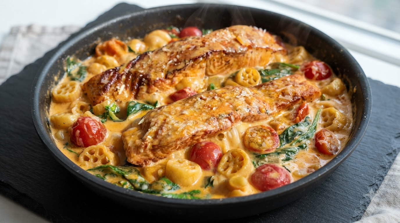Pâtes au Saumon et Épinards Façon Toscane